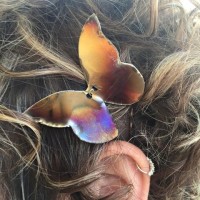 Farfalla Aurora_ spilla per capelli in acciaio bruciato